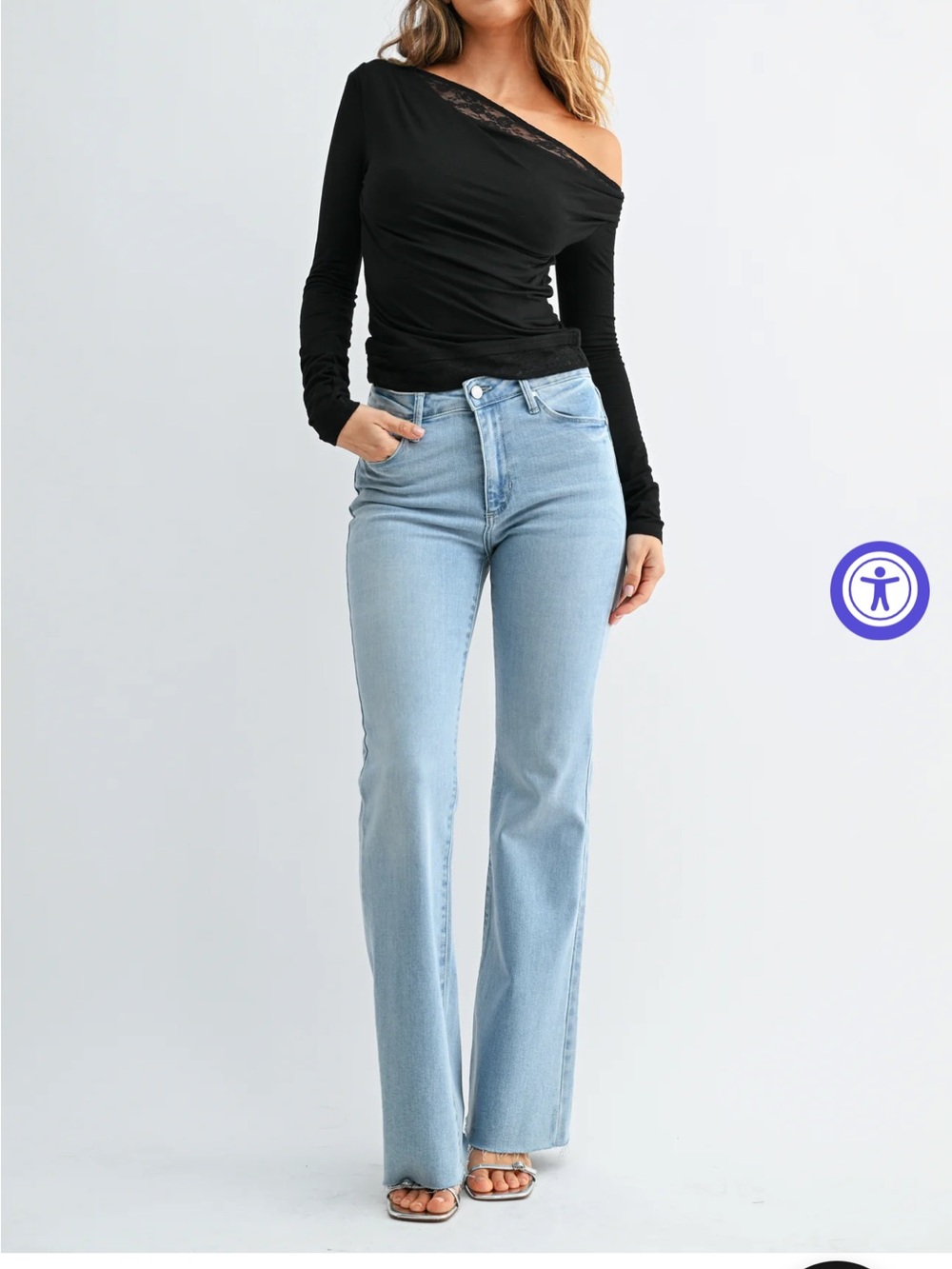Just Black Light Blue High-Rise Flare Jeans